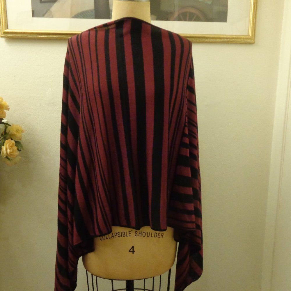 BCBGMaxAzria Black and Burgundy Striped Poncho